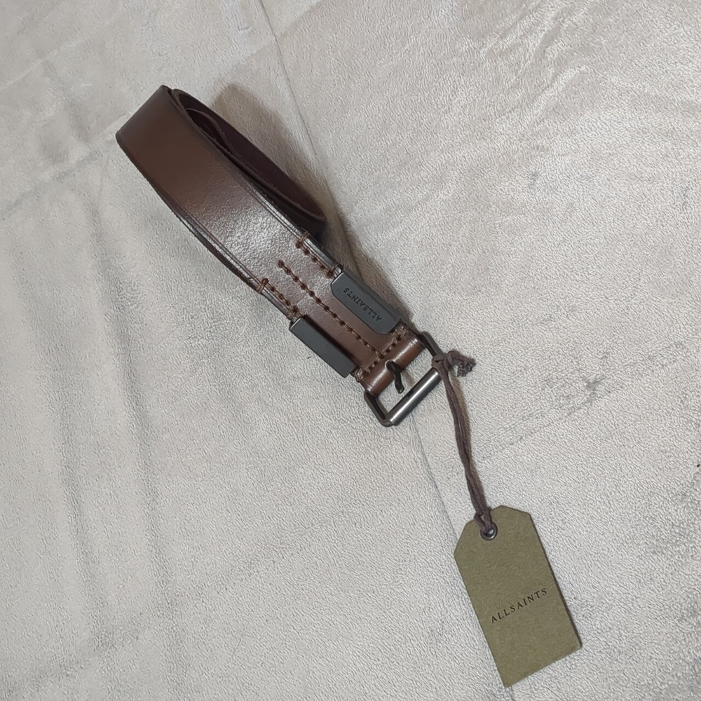 Allsaints Bitter Brown Leather Verge  Mens Belt size 38 NEW